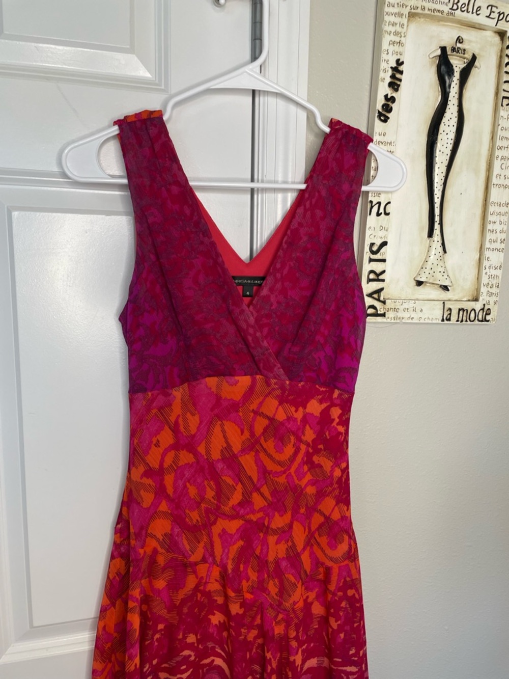 Chris McLaughlin Pink Orange Ombre Fit & Flare Dress Size 4 Sleeveless V Neck - Picture 2 of 8
